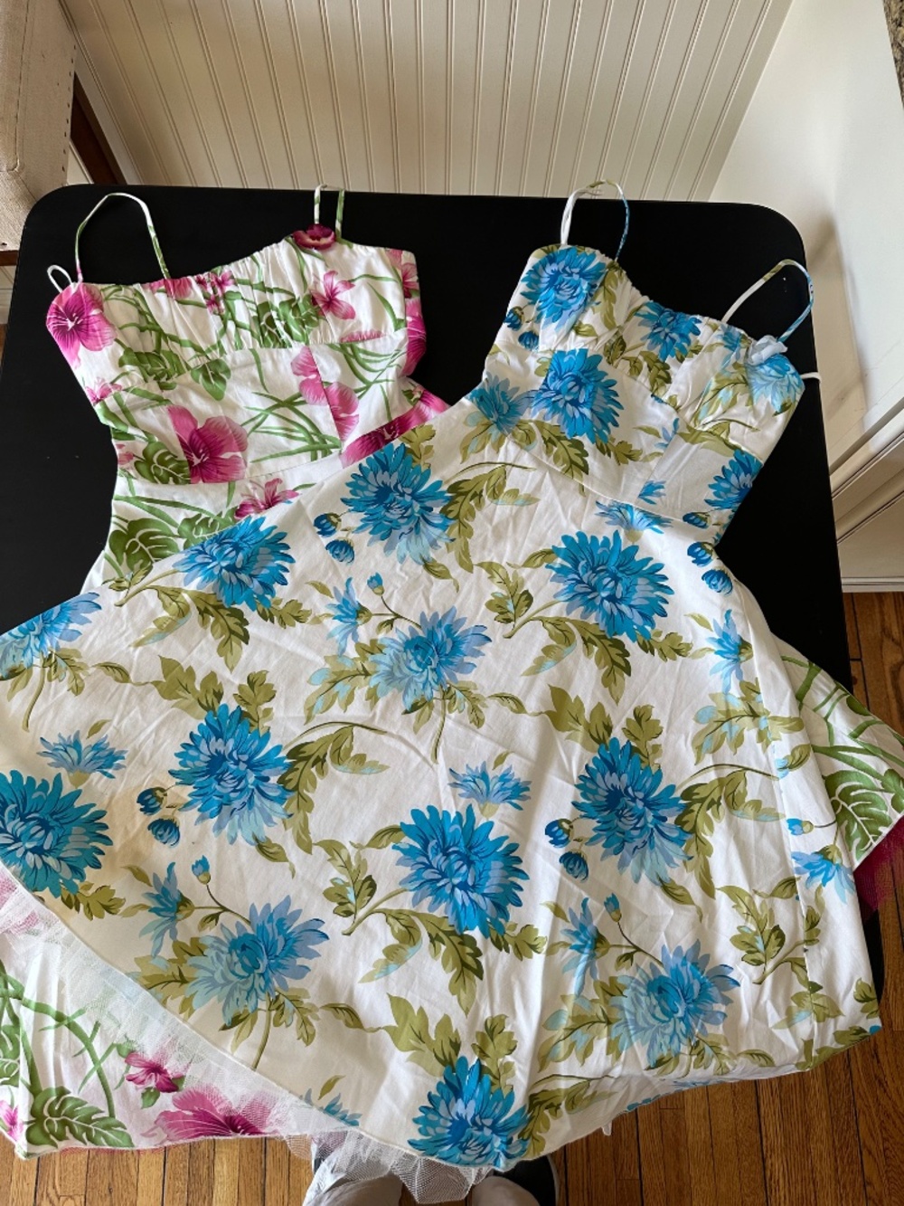 Ruby Rox Lot of 2 Junior Size 7 Floral Sundress Party Dresses Blue Pink Tulle
